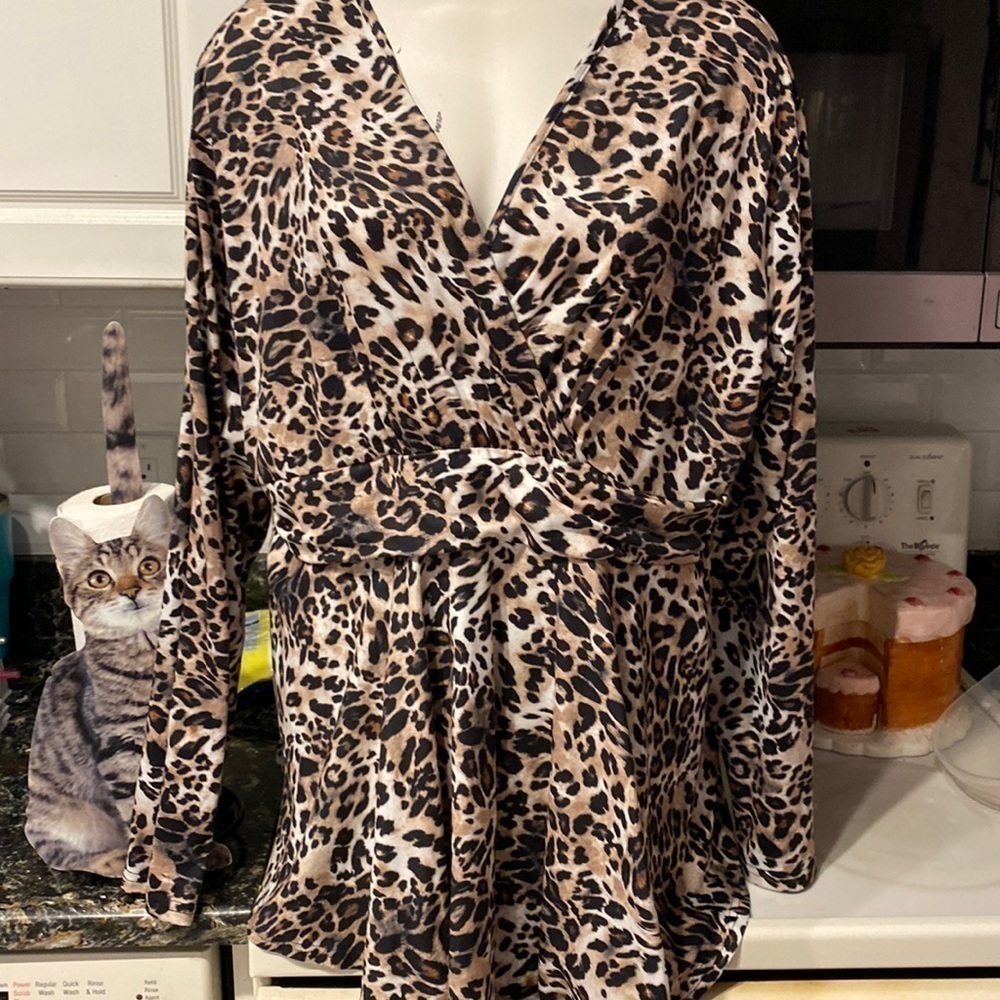 M womens Allgrace casual stretch long sleeve animal print plus size top 4X